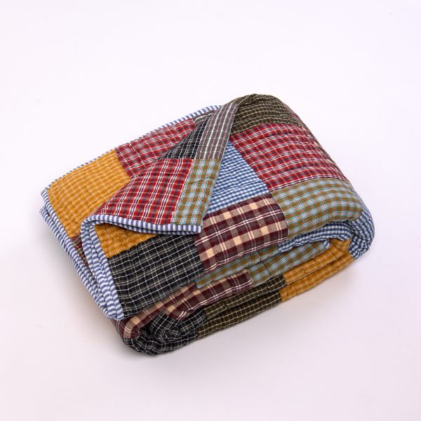 Amity home caftan quilt in multi color patchwork plaid   quilted design