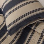 Amity home camden quilt   navy blue and natural beige striped pattern featuring a herringbone weave and decorative kantha stitching