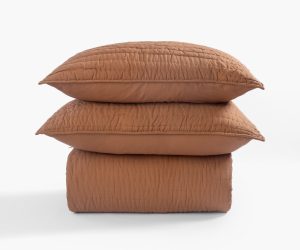 Amity home base camp quilt in ochre   crinkled texture