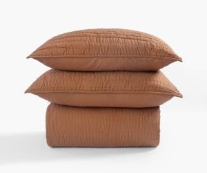 Amity home base camp quilt in ochre   crinkled texture