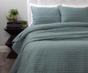 Amity home base camp quilt in mineral   textured quilted design