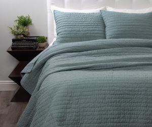 Amity home base camp quilt in mineral   textured quilted design