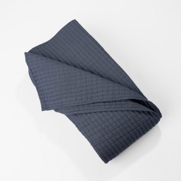 Amity home catalina linen quilt in steel blue   diamond quilted pattern