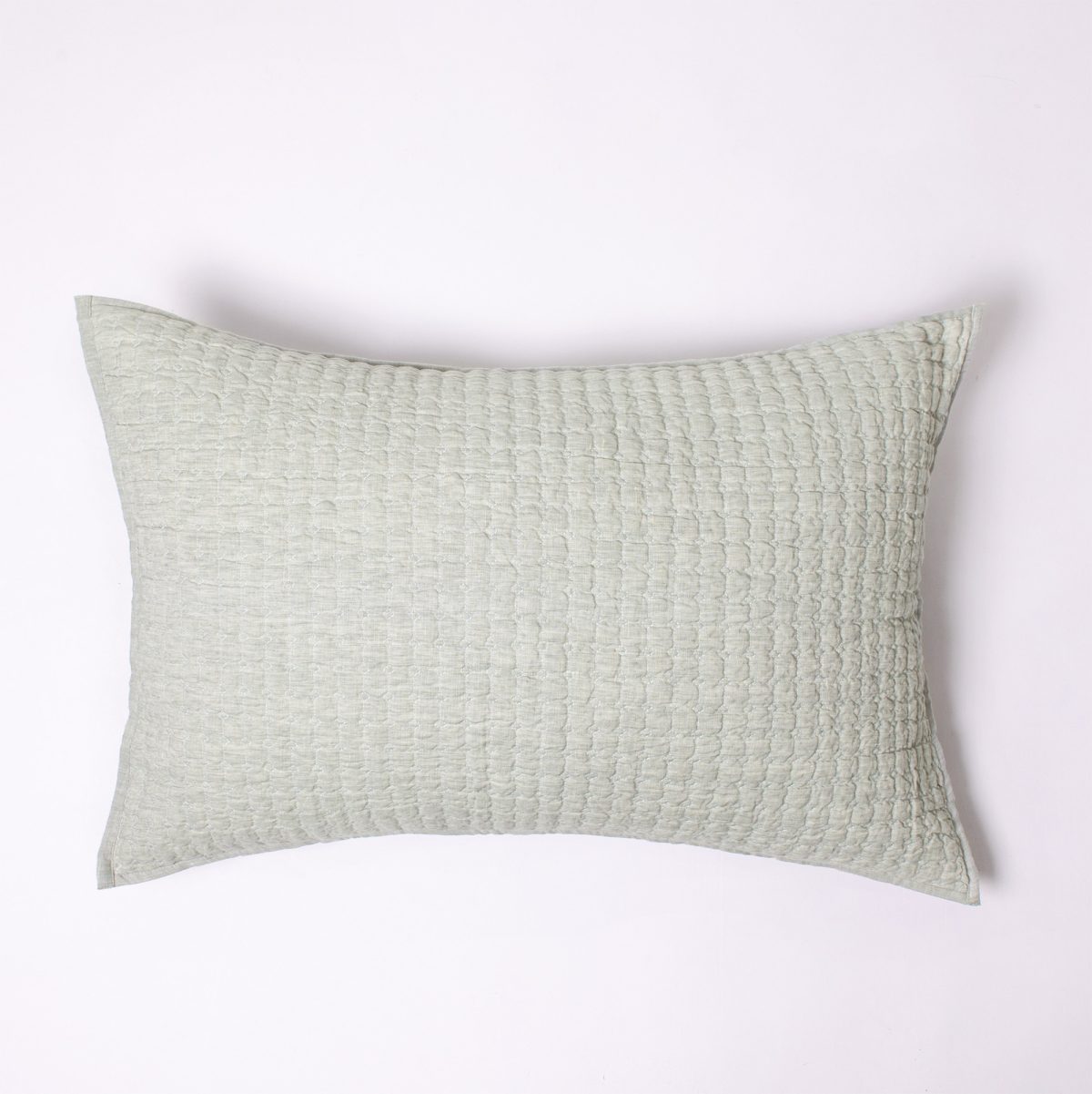 Amity home catalina linen quilt sham in sea glass with soft textured square quilting