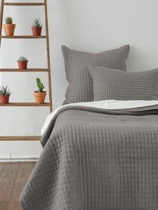 Amity home catalina linen quilt in ash grey   grid stitch pattern