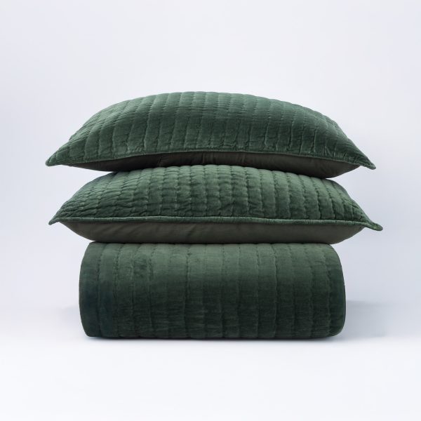 Amity Home Ethan Quilt in Kale - Channel Quilted Velvet Texture
