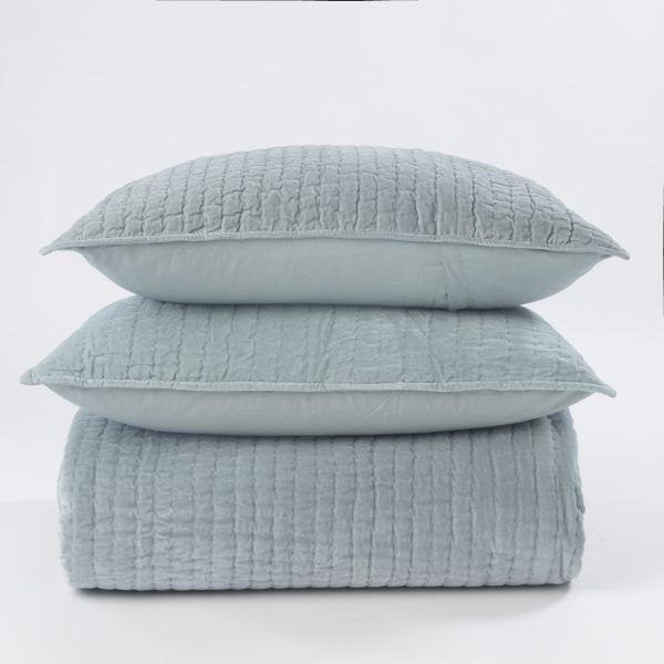 Amity Home Ethan Quilt in Mineral - Soft Washed Channel Quilt Texture