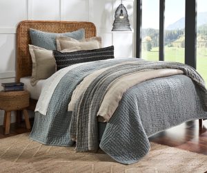 Amity home ethan  jerome collection in dusty blue   crinkle quilted texture
