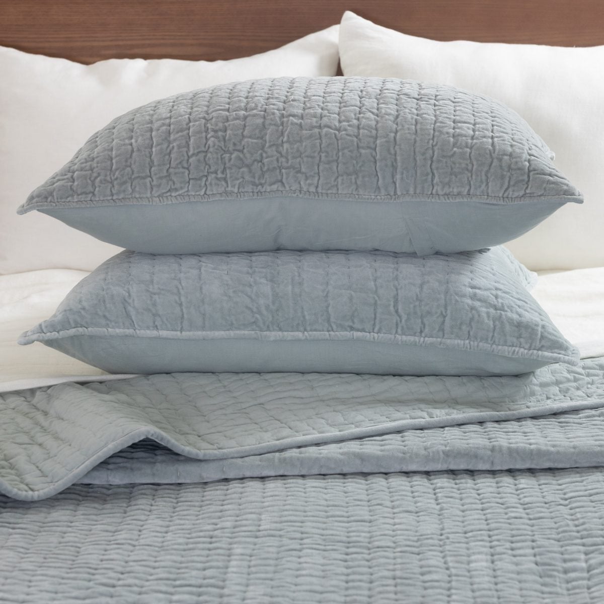 Amity home ethan quilt in mineral   textured quilted pattern