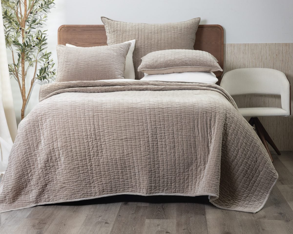 Amity home ethan quilt in mushroom   crinkled hand quilted texture