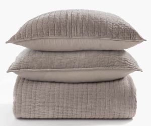 Amity home ethan quilt in mushroom   plush channel stitched velvet