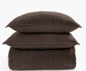 Amity home ethan quilt in tobacco   channel stitched texture