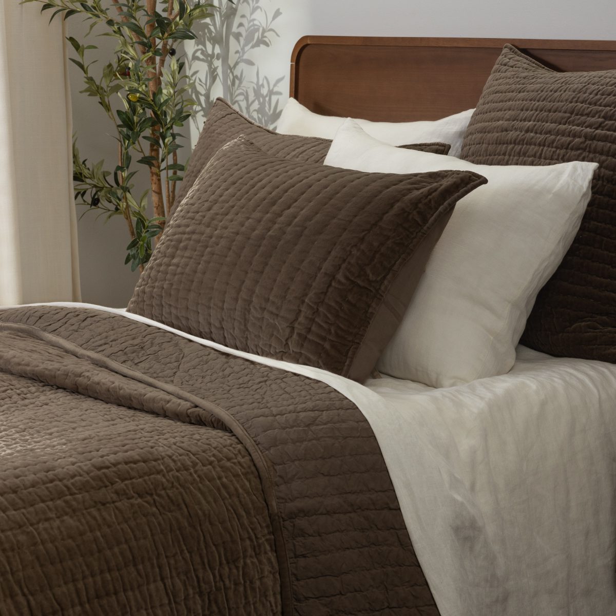 Amity home ethan quilt in tobacco   plush channel quilted texture