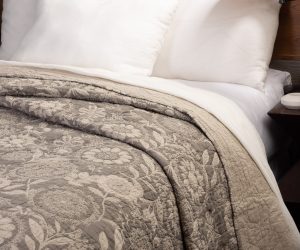 Amity home chiarra quilt in grey floral   intricate quilted pattern