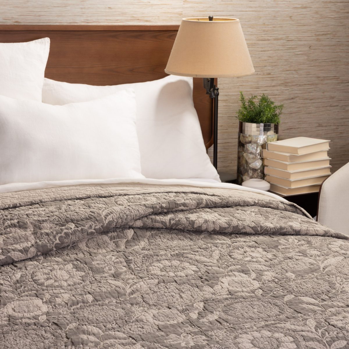 Amity home chiarra quilt in grey floral   textured floral pattern