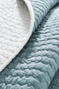 Amity home pure  twain collection in white  sage blue   crinkled quilted texture
