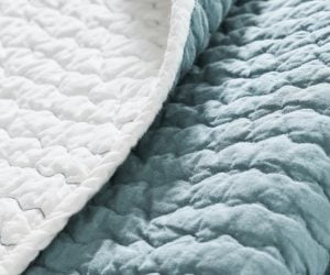 Amity home pure  twain collection in white  sage blue   crinkled quilted texture
