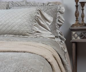 Amity home estrella quilt in oyster   diamond quilted velvet texture