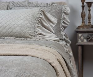 Amity home estrella quilt in oyster   diamond quilted velvet texture