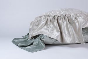 Amity home estrella quilt   luxurious sea glass velvet quilt with diamond quilting and ruffled edge showcasing soft texture