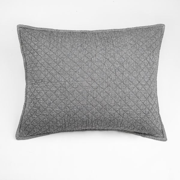 Amity home dale linen sham in asphalt   quilted diamond pattern