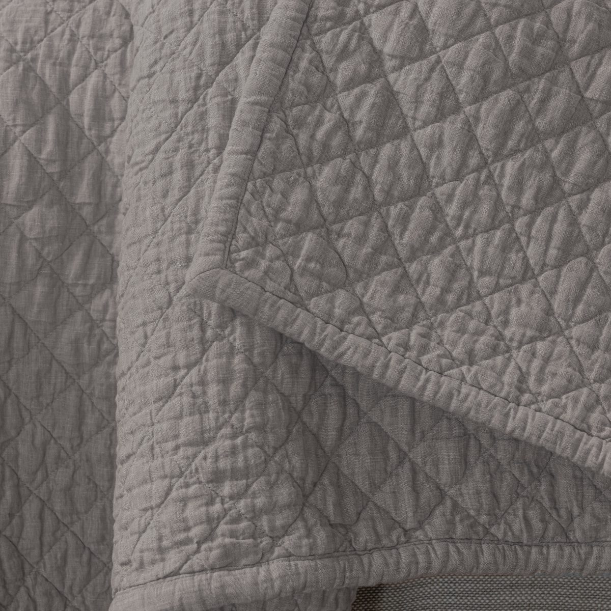 Amity home dale linen quilt in ash grey   diamond quilted texture