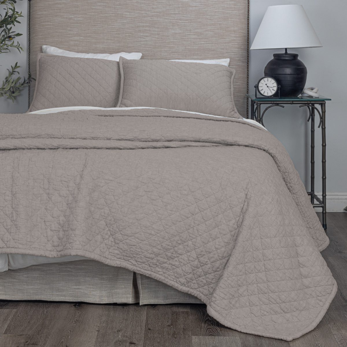 Amity home dale linen quilt in ash grey   diamond quilted texture