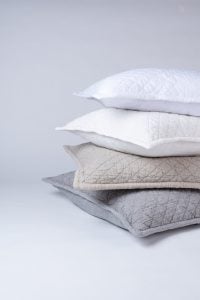 Amity home quilted linen pillows   stack of four in white natural and grey with diamond pattern and crinkled texture