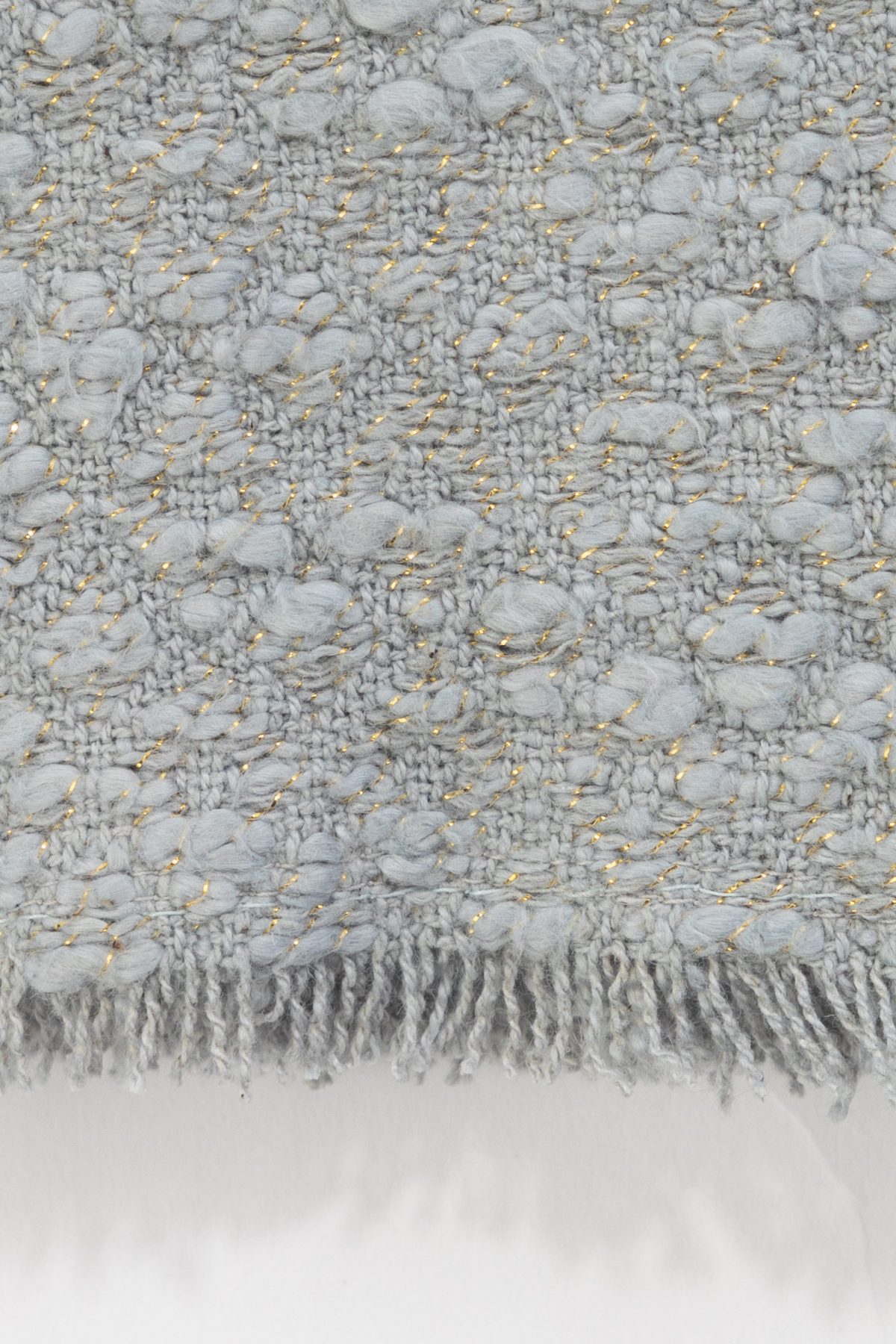 Amity home orlana lurex throw in limestone   bouclé knit with gold lurex