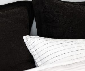 Amity home kyler linen quilt in asphalt   subtle stitching detail