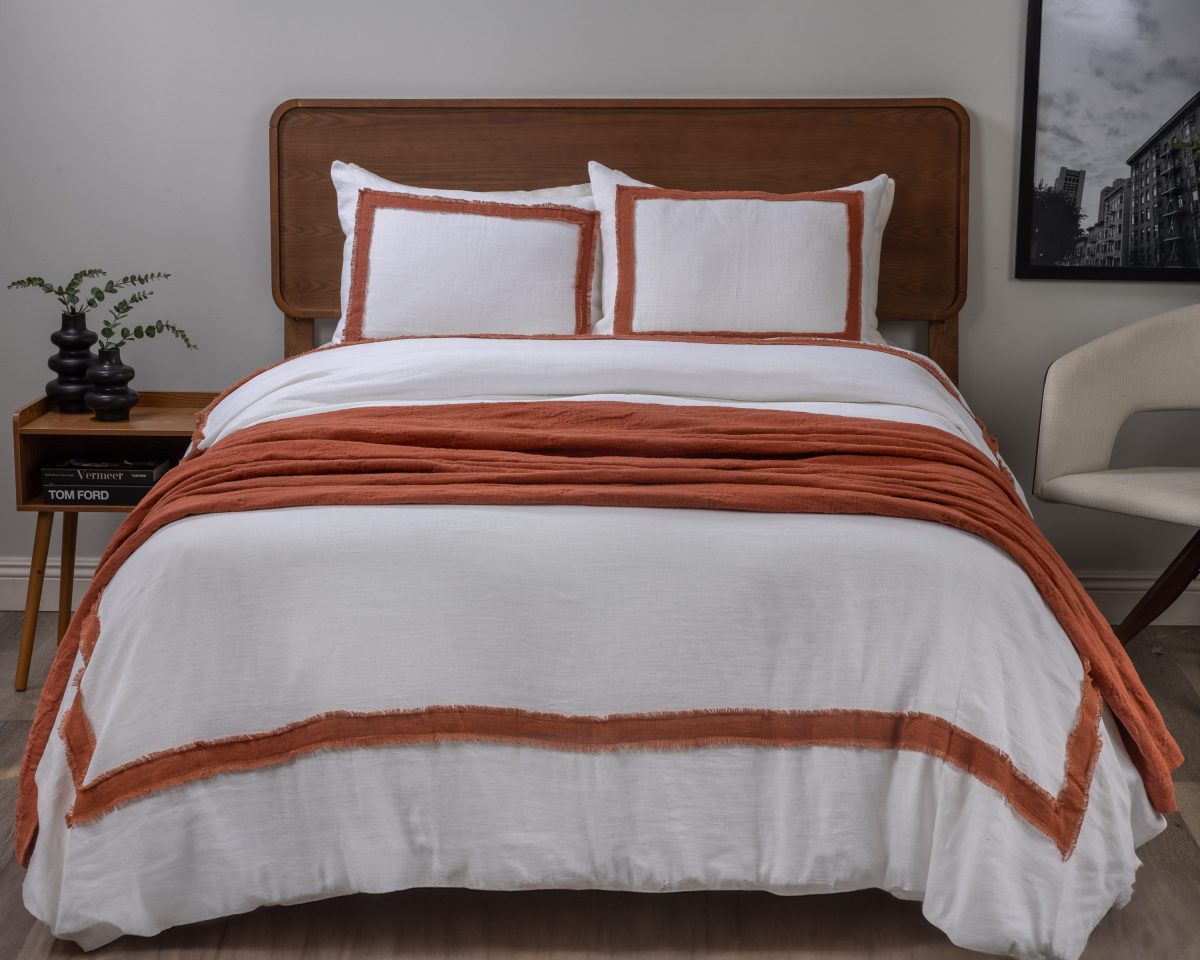 Amity home kyler linen quilt in burnt sienna   frayed edge trim