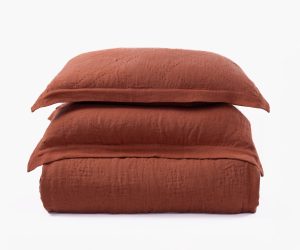 Amity home kyler linen quilt in burnt sienna   diamond stitched texture