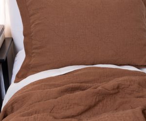 Amity home kyler linen quilt in saddle   subtle quilted texture