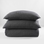 Amity home barcelona linen quilt in asphalt   crinkled linen texture