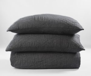 Amity home barcelona linen quilt in asphalt   crinkled linen texture