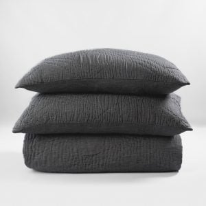 Amity home barcelona linen quilt in asphalt   crinkled linen texture