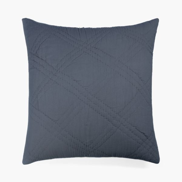 Amity home barcelona linen sham in steel blue   hand stitched quilted texture