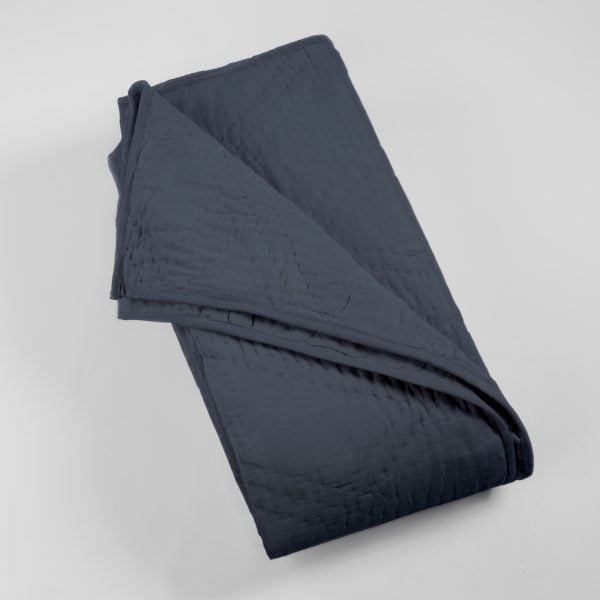 Amity home barcelona linen quilt in steel blue   hand stitched texture