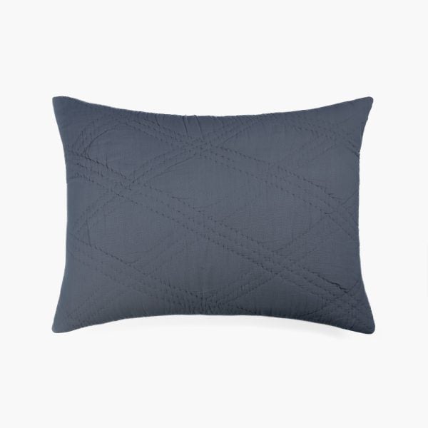 Amity home barcelona linen sham in steel blue   geometric quilted texture