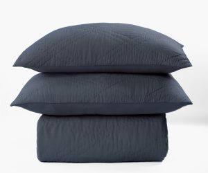 Amity home barcelona linen quilt in steel blue   subtle quilted texture