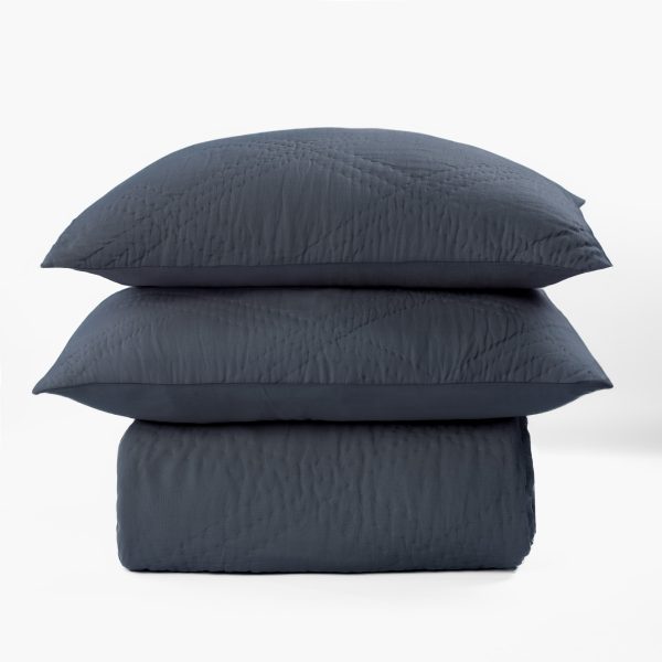 Amity Home Barcelona Linen Quilt in Steel Blue - Subtle Quilted Texture