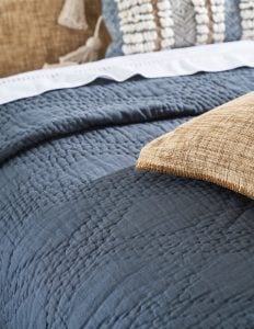 Amity home barcelona linen quilt in steel blue   softly quilted texture
