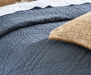 Amity home barcelona linen quilt in steel blue   softly quilted texture