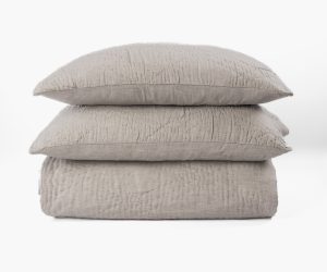 Amity home barcelona linen quilt in grey chambray   textured linen