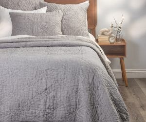 Amity home barcelona linen quilt in grey chambray   crinkled texture