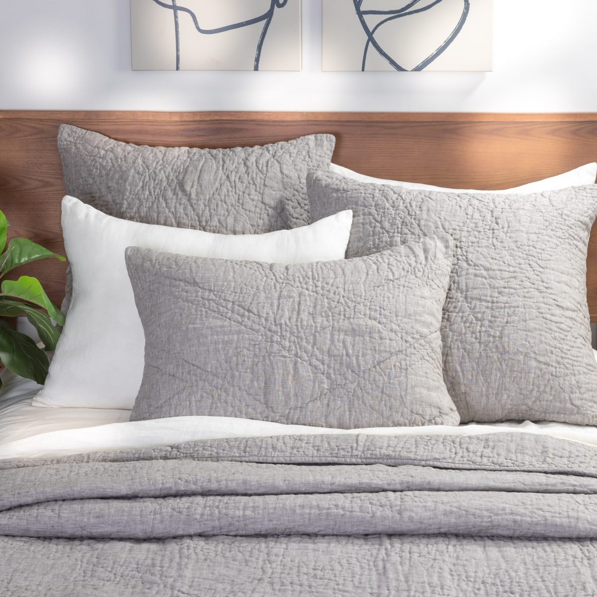 Amity home barcelona linen quilt in grey chambray   crinkled texture