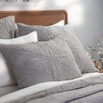 Amity home barcelona linen quilt in grey chambray   crinkled texture