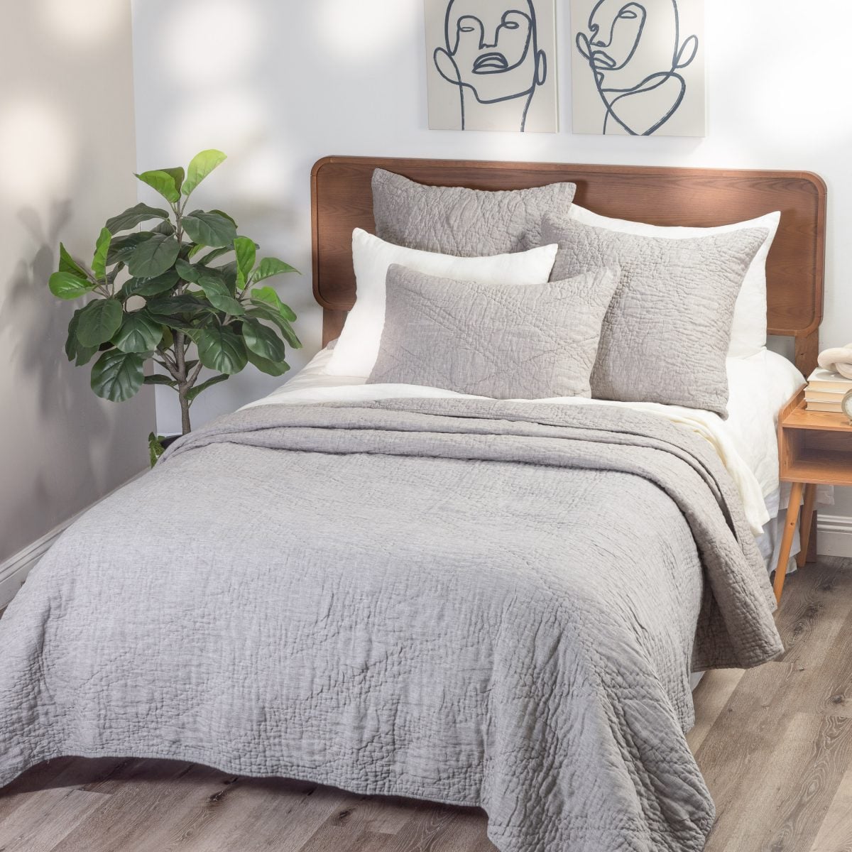 Amity home barcelona linen quilt in grey chambray   crinkled texture