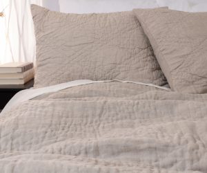 Amity home barcelona linen quilt in natural   crinkled linen texture
