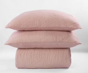 Amity home barcelona linen quilt in petal pink   subtle stitched texture